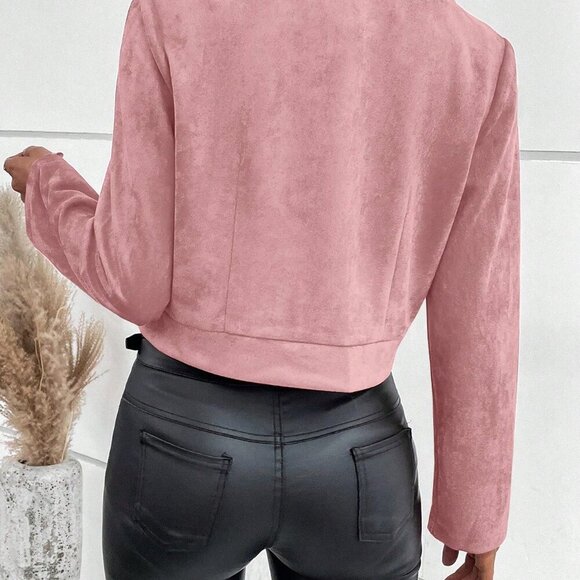 Dusty Pink Casual Women's Lapel Collar Jacket - Picture 3 of 8